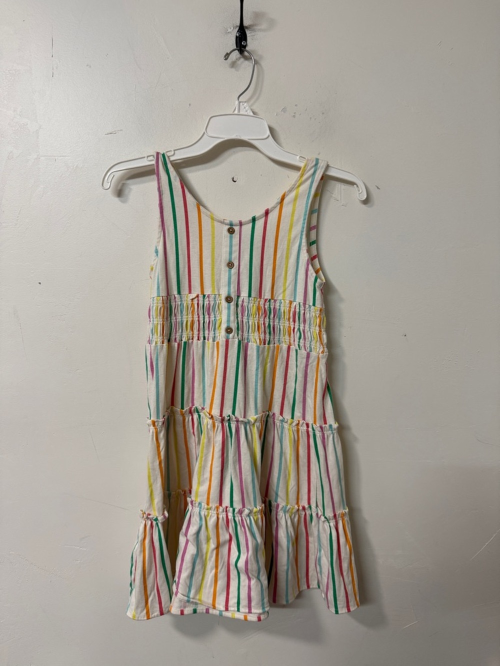 Jessica Simpson Girls White Dress with Pink, Green, Yellow and Orange Stripes